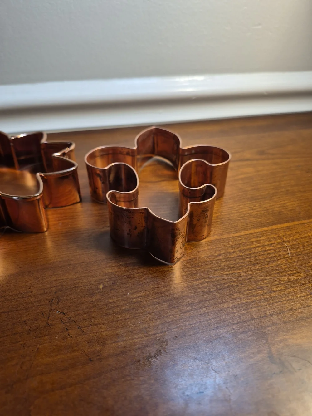 Two Large Copper Cookie Cutters - Flower & Fleur-de-Lis Set